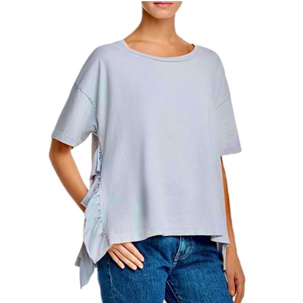 Current/Elliot The Side Slit Ruffle Tee Short Sleeve Sweater Top Pearl Blue 2